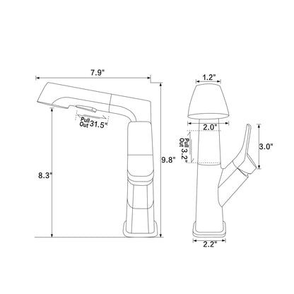 Dowler Single-Hole Rotatable and Liftable Pull-Out Bathroom Faucet-BF2402