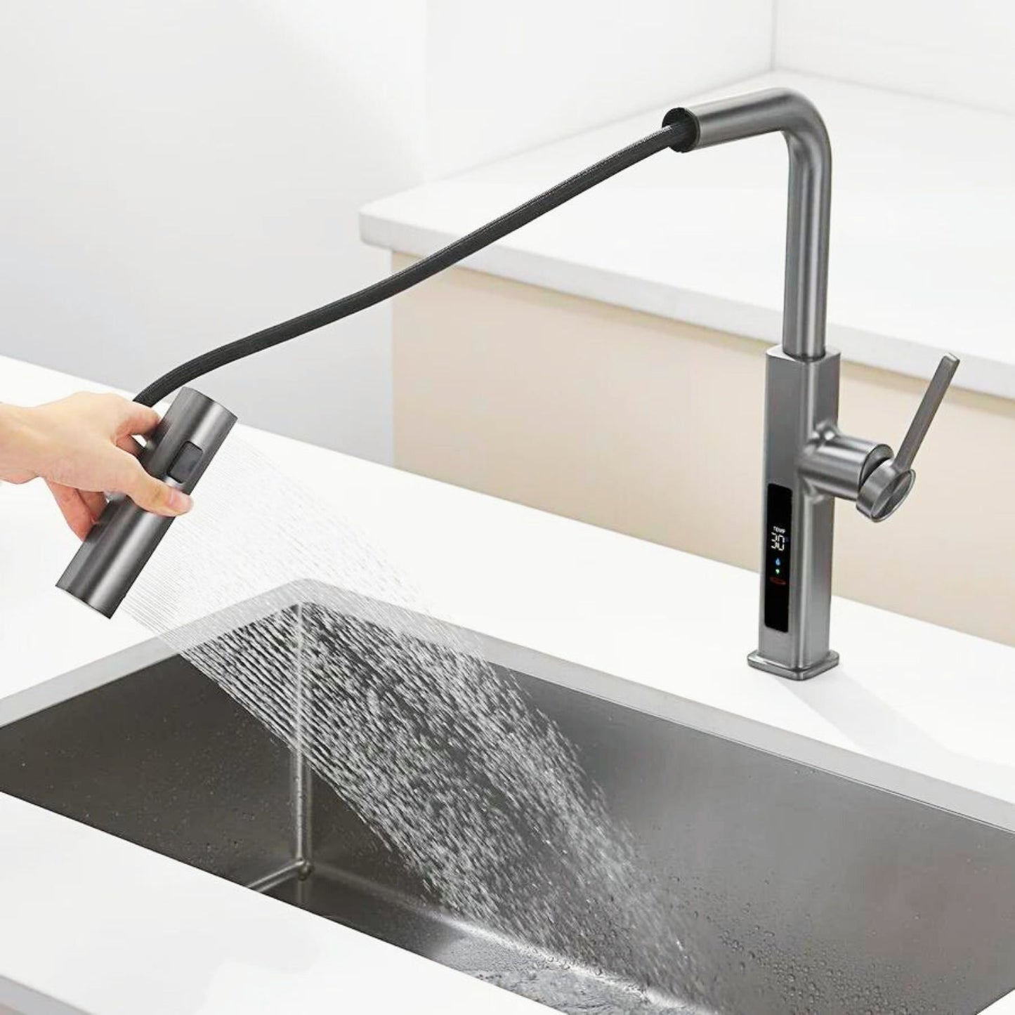 Dowler Single Handle Kitchen Faucet with Pull-Out Sprayer & LED Temperature Display-KF2403