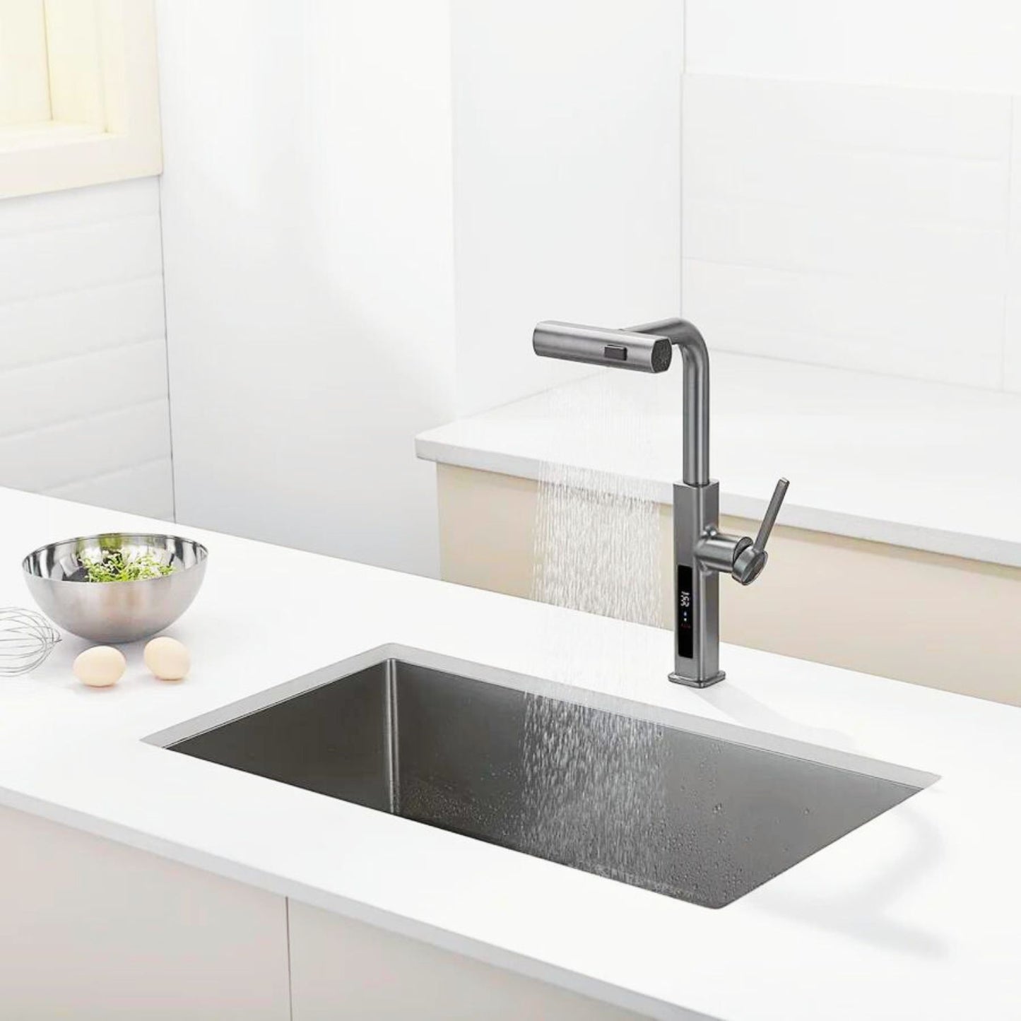 Dowler Single Handle Kitchen Faucet with Pull-Out Sprayer & LED Temperature Display-KF2403