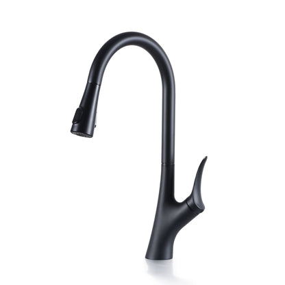 Dowler Single Hole Single Handle Pull-Down Kitchen Faucet-KF2402 Matte Black