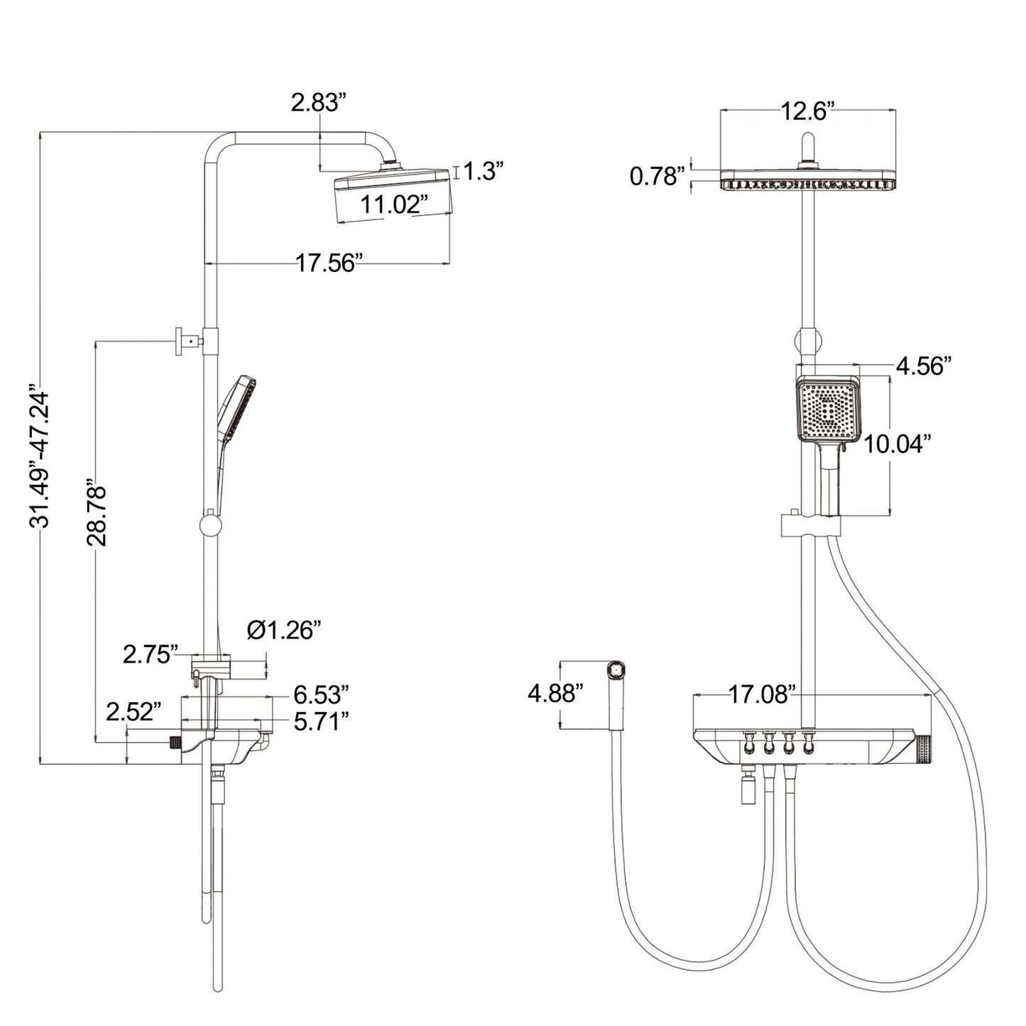 Dowler Wall Mount Thermostatic Shower System with Rain Shower Head-SS2402