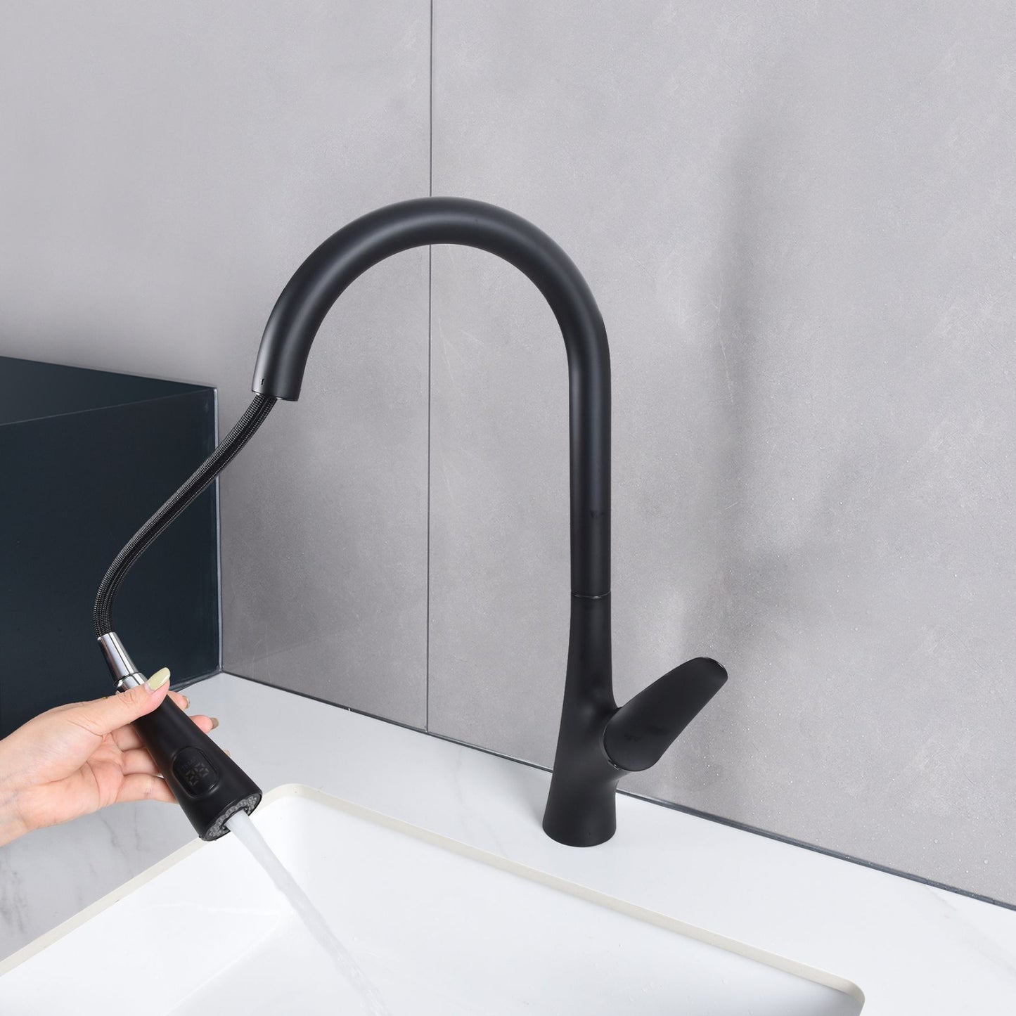 Dowler Single Hole Single Handle Pull-Down Kitchen Faucet-KF2402 Matte Black