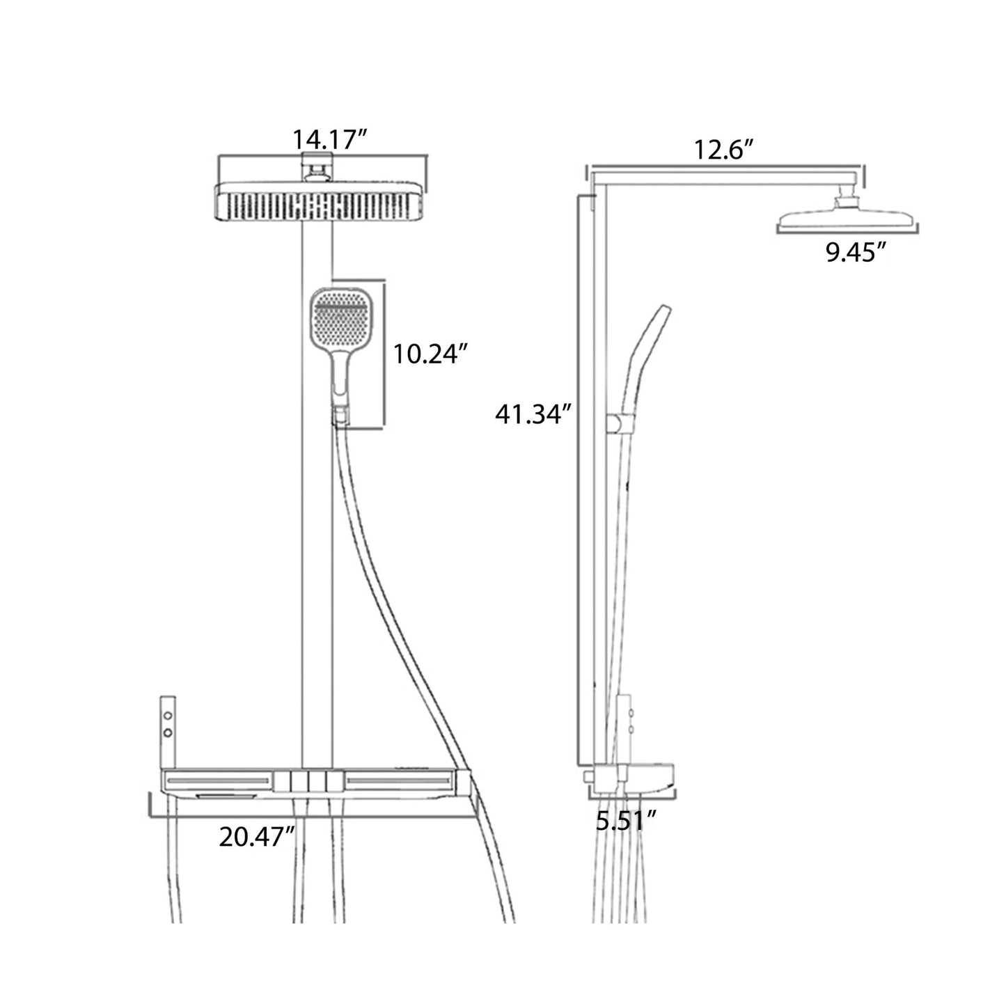 Dowler Thermostatic Shower System with 5 Water Modes and Temperature Display Screen-SS2204