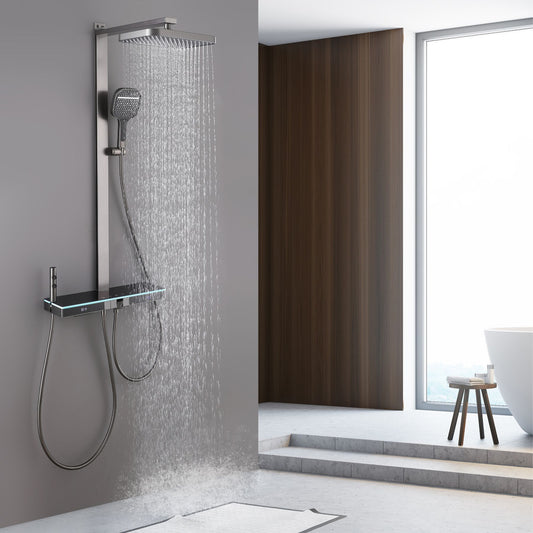 Dowler Thermostatic Shower System with 5 Water Modes and Temperature Display Screen-SS2204