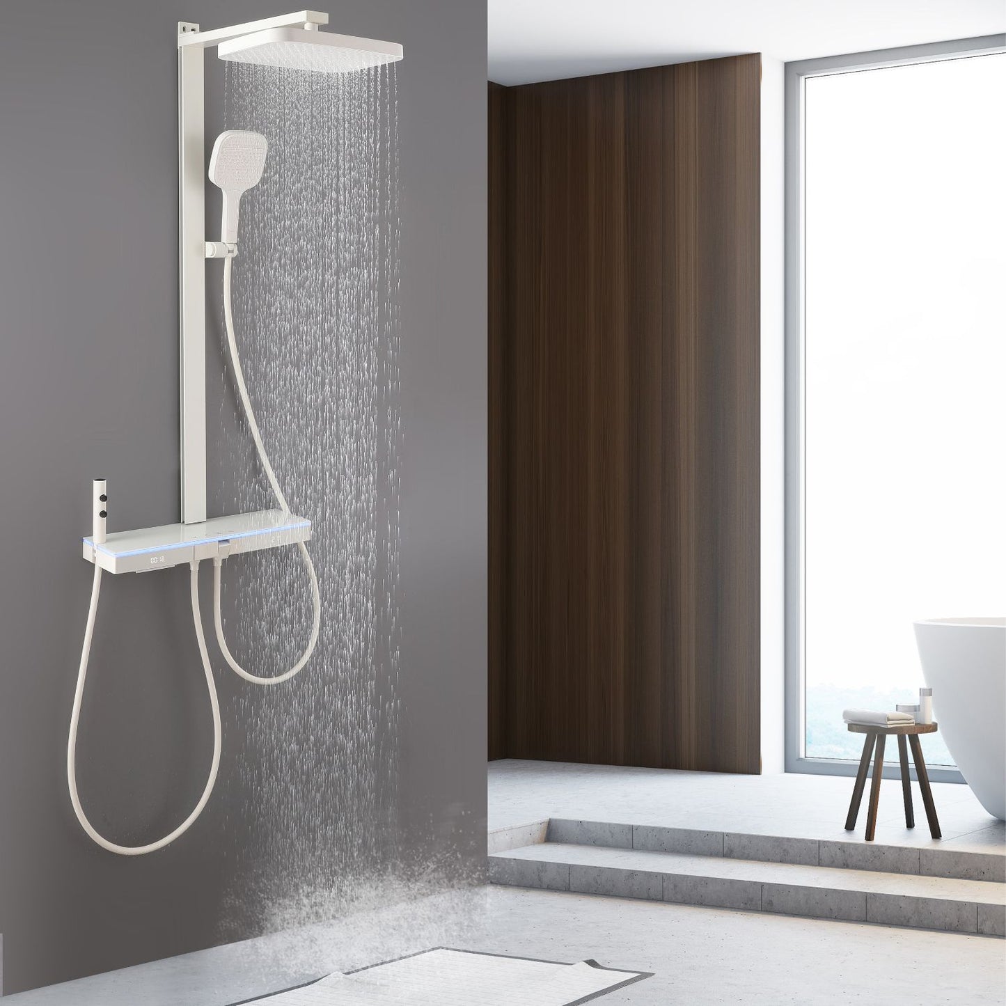 Dowler Thermostatic Shower System with 5 Water Modes and Temperature Display Screen-SS2204