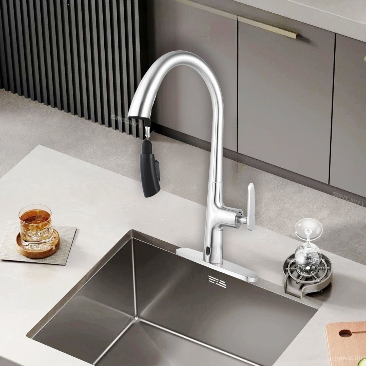 Dowler Stainless Steel Single Handle Pull Down Kitchen Faucet-KF2401