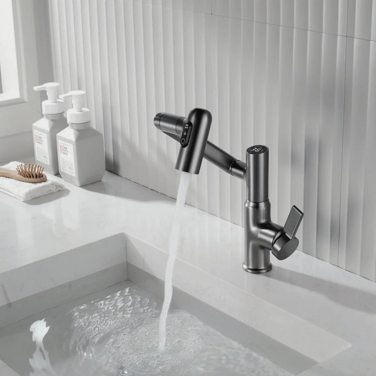 Dowler Single-Hole Waterfall Bathroom Faucet with Temperature Display-BF2403